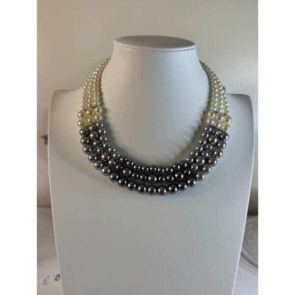 Faux cream and gray pearl necklace.  19” - Picture 1 of 7